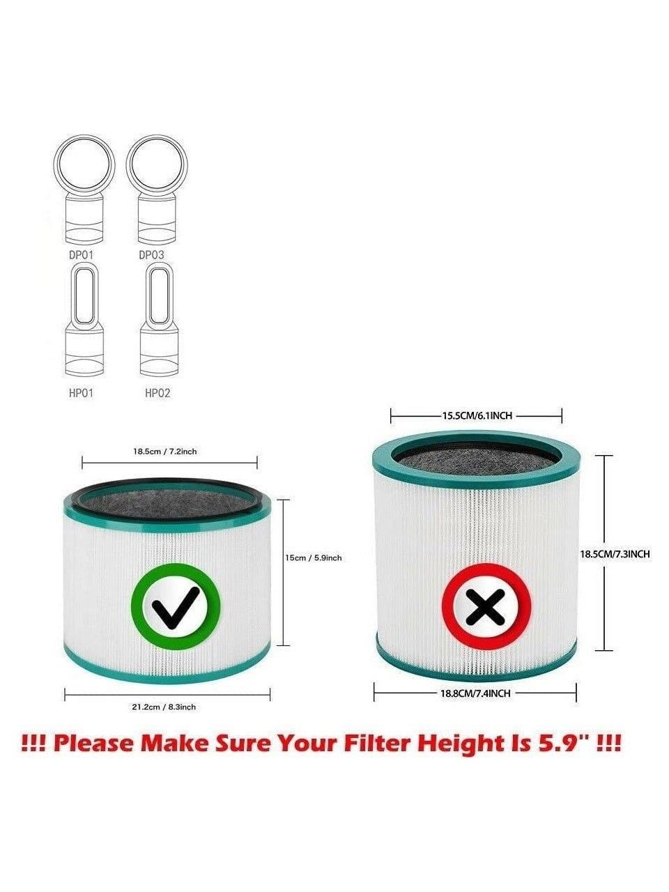 Dyson DP01 DP03 HP01 HP02 Compatible Replacement Filter (HEPA + Karbon)