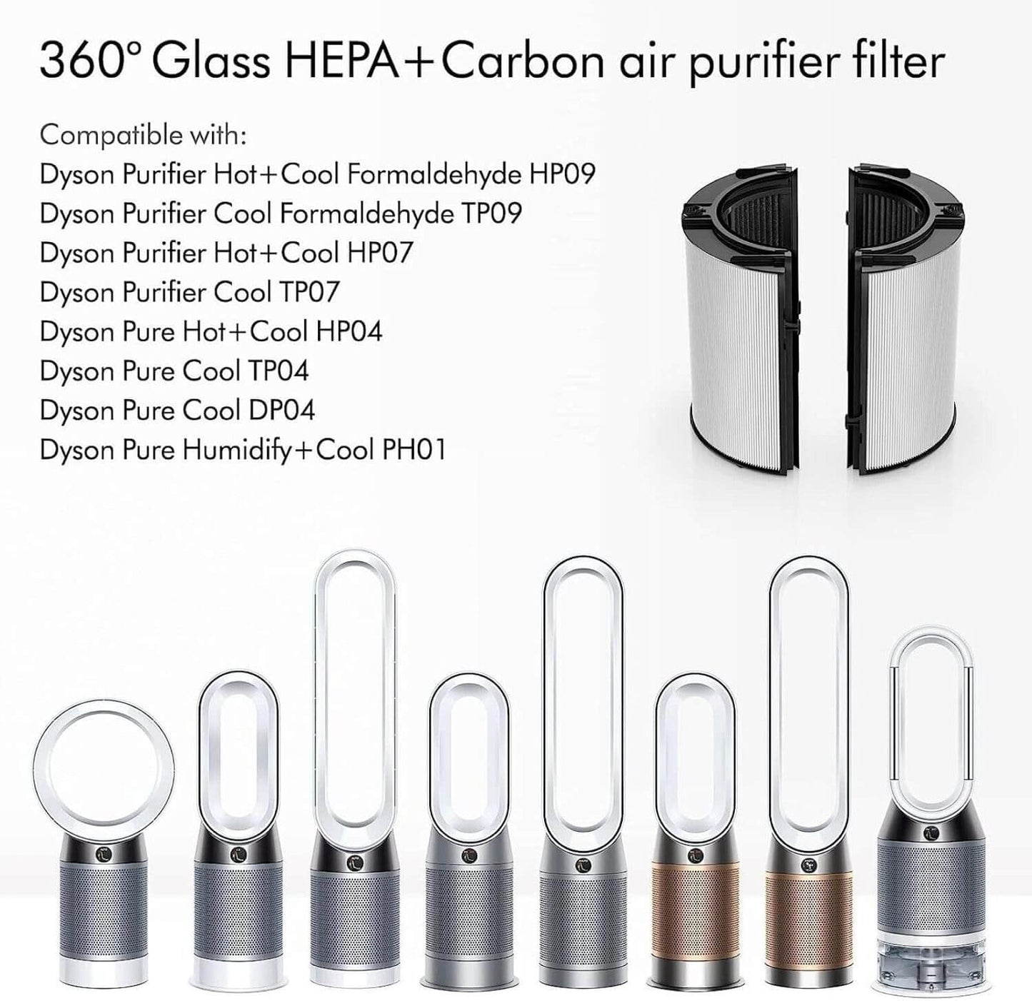 Dyson HP07/09 TP07/09 PH01/03/04 Compatible Replacement Filter (360˚  HEPA + Carbon)