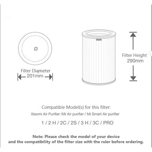 Xiaomi 1 2H 2C 2S 3H 3C PRO Compatible Replacement Filter (HEPA + Active Carbon)