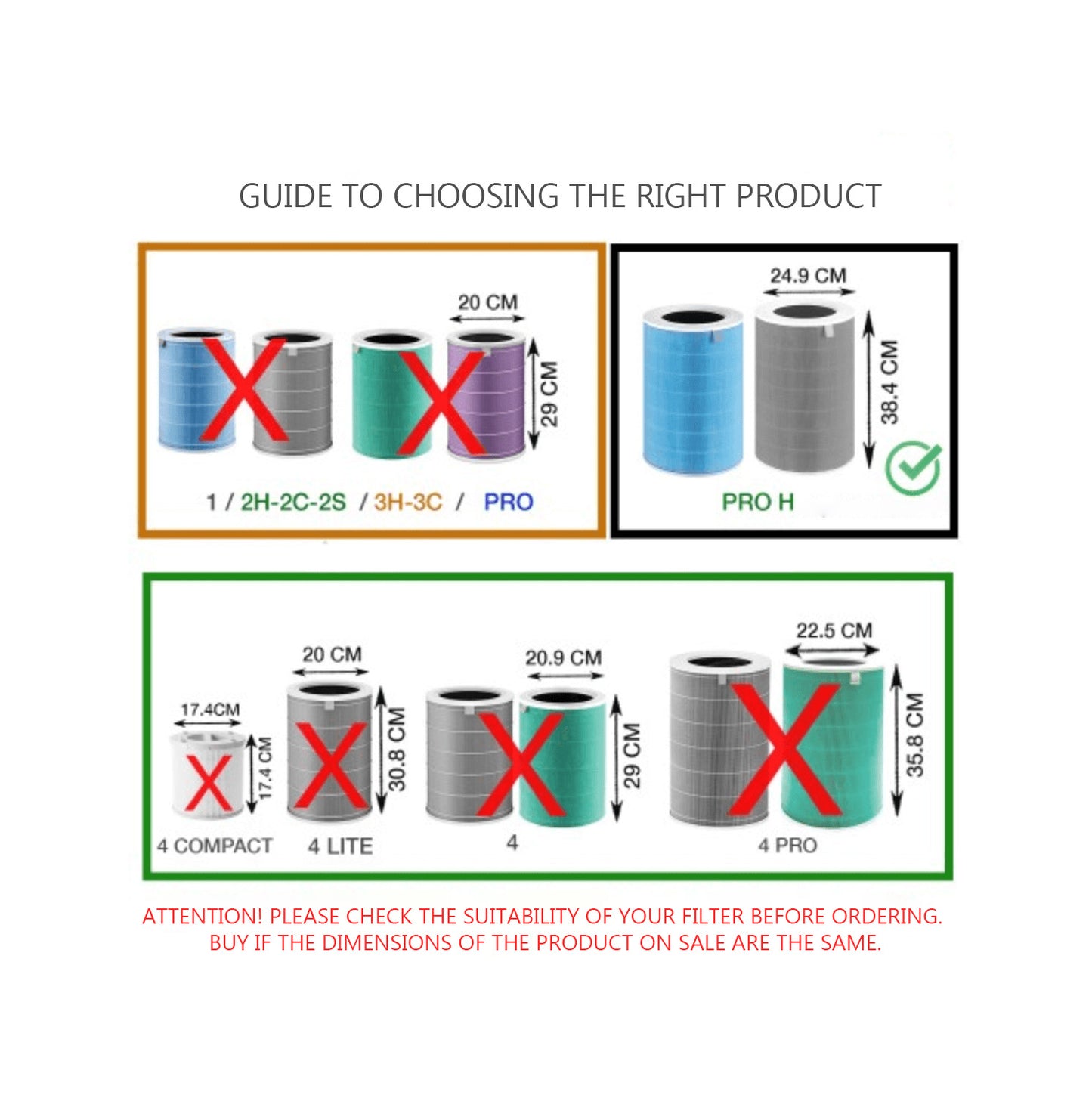 Xiaomi 1 2H 2C 2S 3H 3C PRO Compatible Replacement Filter (HEPA + Active Carbon)